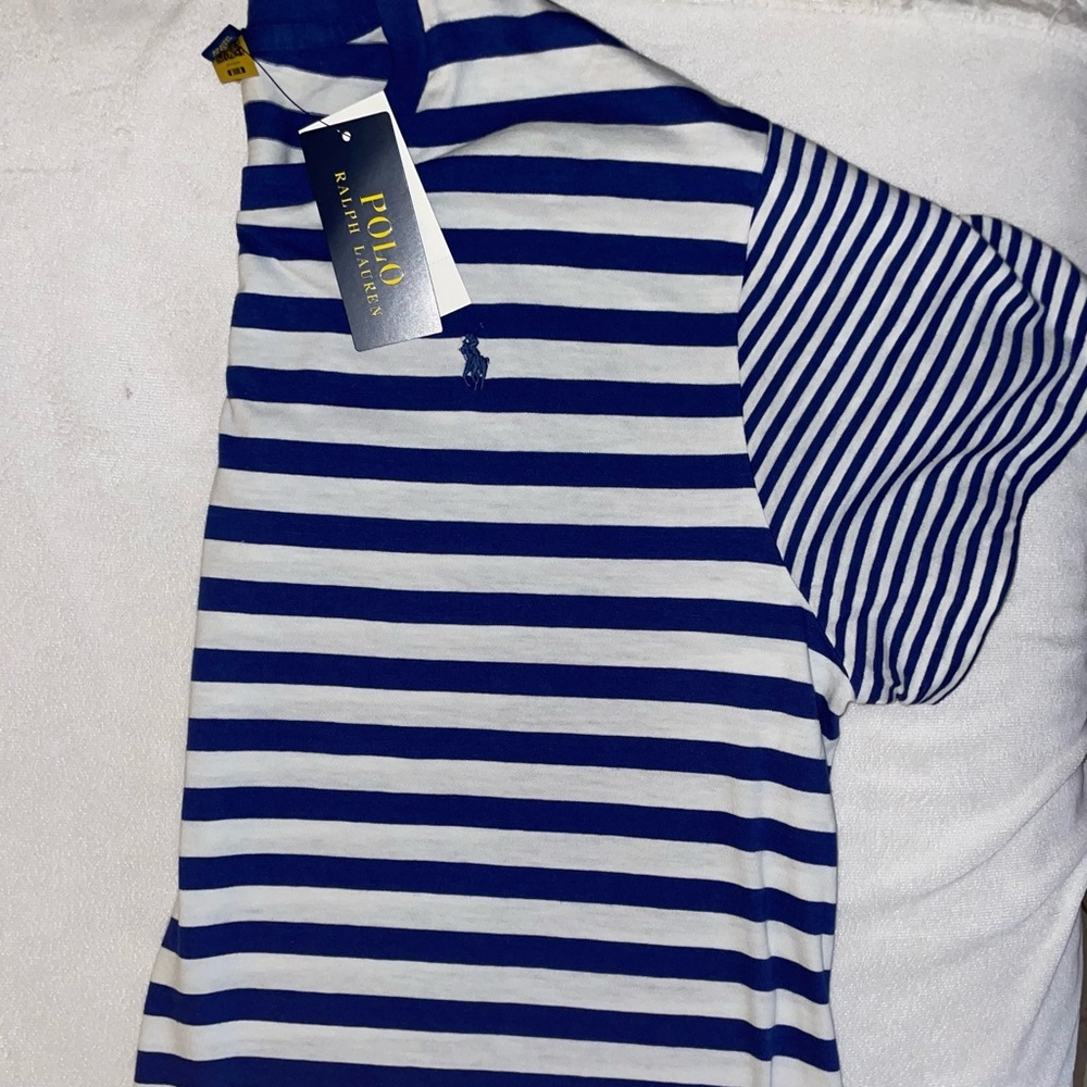 🎉HP🎉New! Polo Ralph Lauren Blue Stripe Oversized Fit Cotton T Shirt Dress XL - Picture 10 of 13